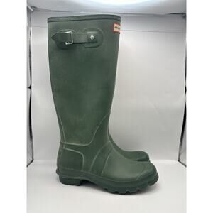Hunter Original Back Adjustable Matte Green Rain Boots Women Size 8